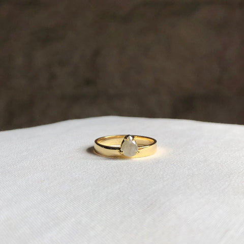 Band Ring with Pear Salt & Pepper Diamond, Solid 14k Gold | ONE-OF-A-KIND