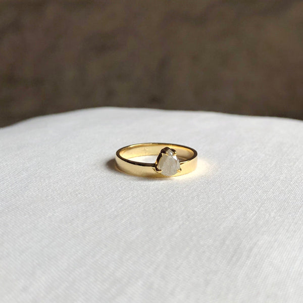 Band Ring with Pear Salt & Pepper Diamond, Solid 14k Gold | ONE-OF-A-KIND