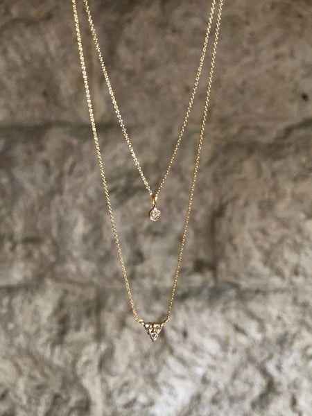 Trio of Diamonds Necklace, Solid 18k Gold