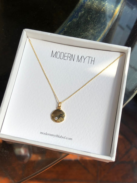 Mini Disc with Birthstone Pendant Necklace, Solid Gold