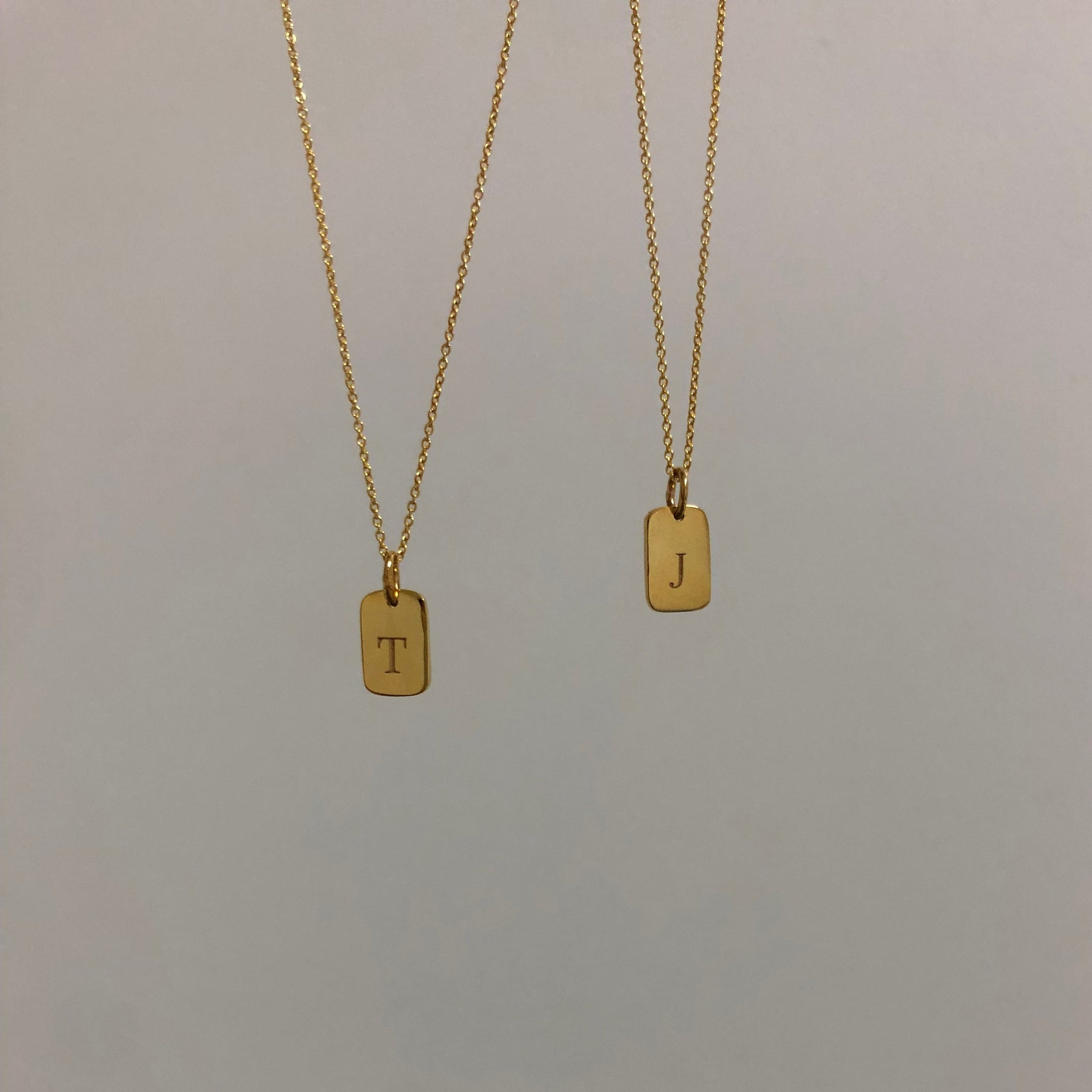 Mini Tag Pendant Necklace, Solid Gold, Free Manual Engraving