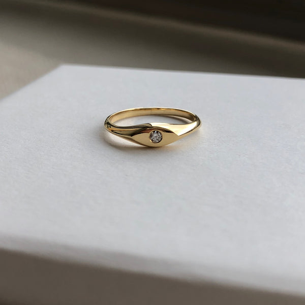Birthstone Signet Ring, Solid 14k Gold