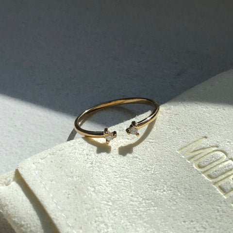 Open Ring with Diamonds, Solid 14k Gold