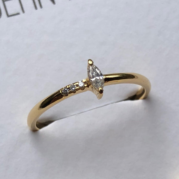 Ring with Marquise and Round Diamonds, Solid 14k Gold | LIMITED