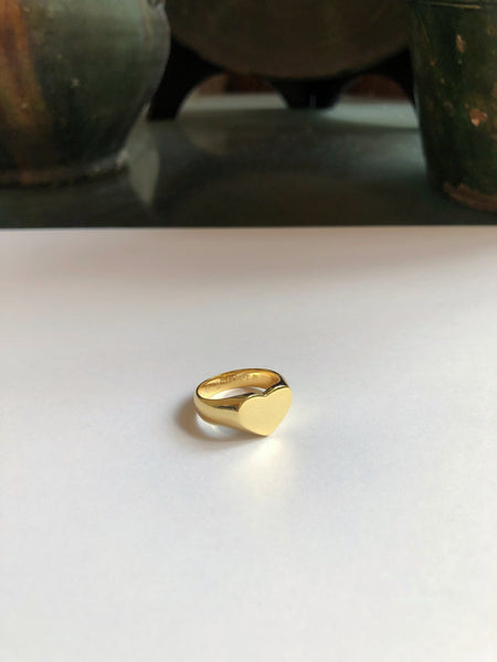 Heart Signet Ring, Solid 14k Gold
