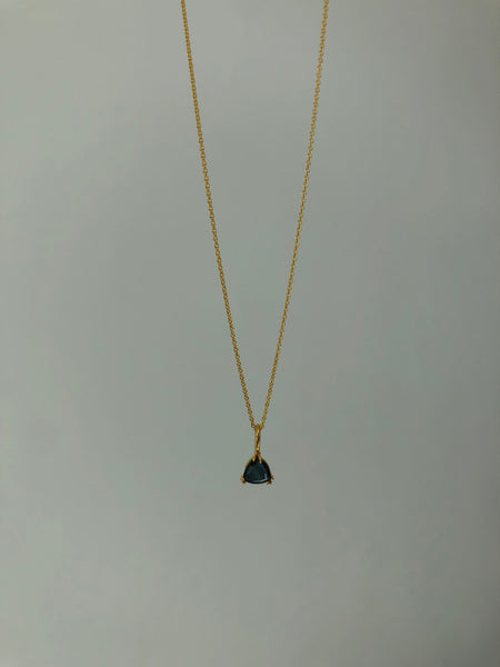 Portrait Cut Teal Sapphire Pendant Necklace, Solid Gold