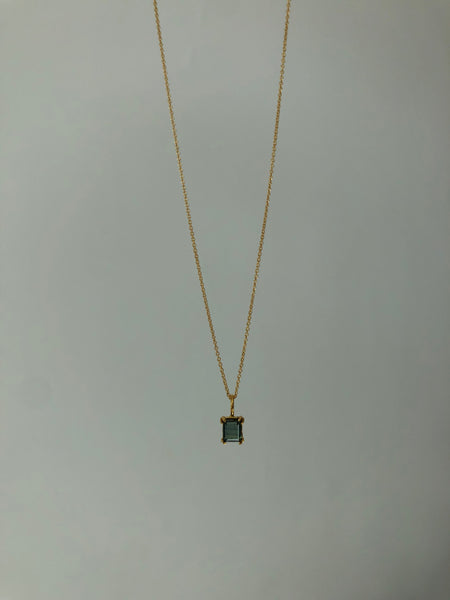 Portrait Cut Teal Sapphire Pendant Necklace, Solid Gold