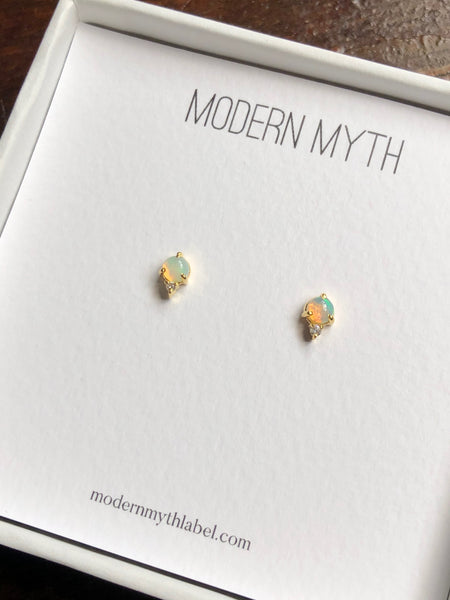 Dots Diamond & Stone Earrings, Solid 14k Gold