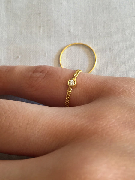 Petite Cuban Chain Ring with Diamond, Solid 18k Gold | MM x Kimi (5068220268588)