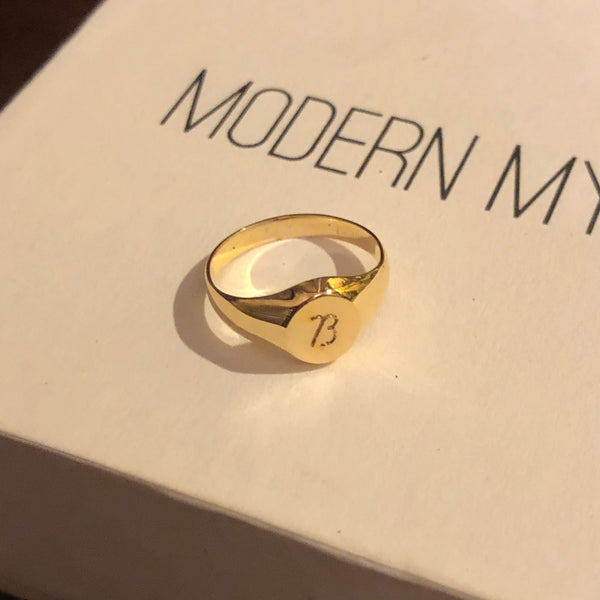 Mini Oval Signet Ring, Solid 14k Gold, Free Engraving