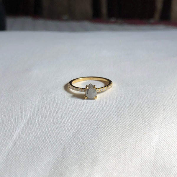 Pear Salt & Pepper Diamond Ring with Half Eternity Band, Solid 14k Gold | ONE-OF-A-KIND