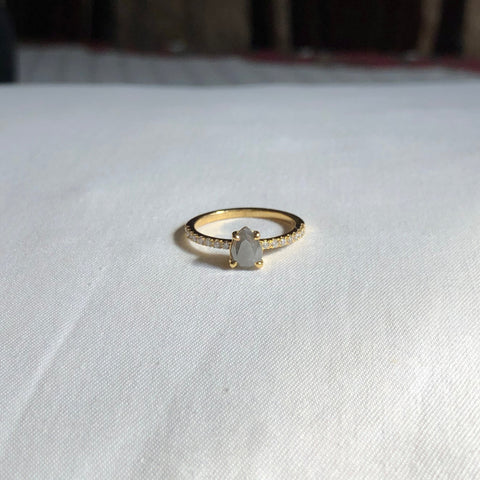 Pear Salt & Pepper Diamond Ring with Half Eternity Band, Solid 14k Gold | ONE-OF-A-KIND