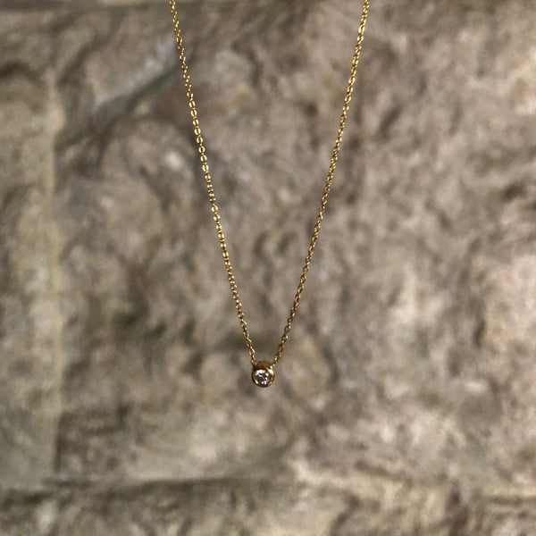 Solitaire Diamond Necklace, Solid 18k Gold