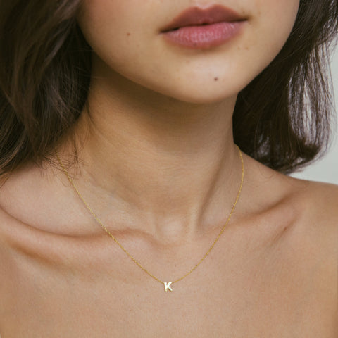 Centered Mini Initial Necklace, Solid 18k Gold