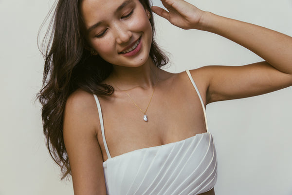 Freshwater Keshi Pearl Pendant Necklace, Solid Gold