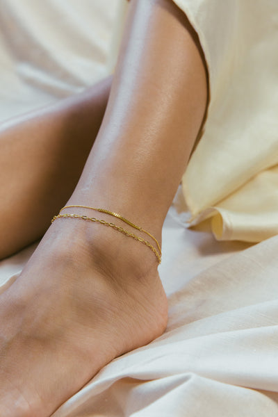 Mixed Chains Anklet, Solid 18k Gold