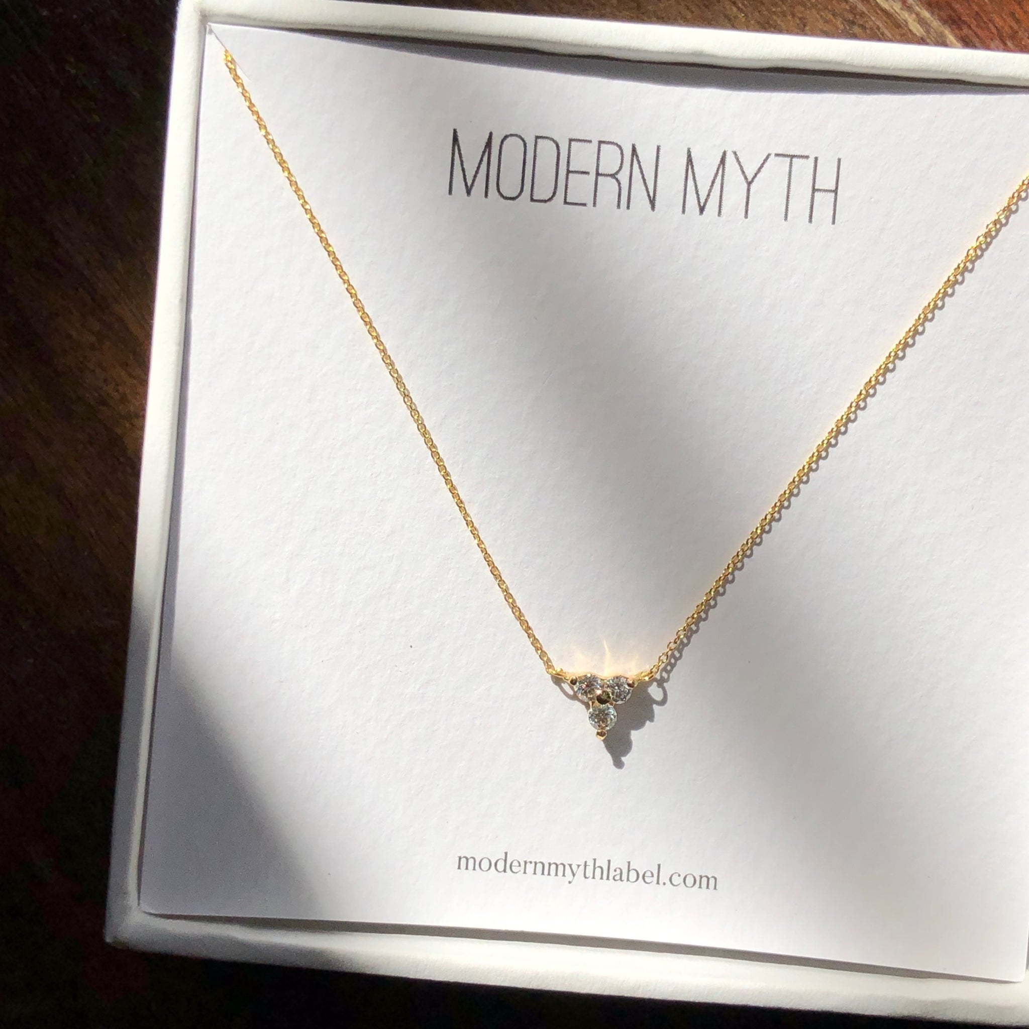 Trio of Diamonds Necklace, Solid 18k Gold (5395354386476)