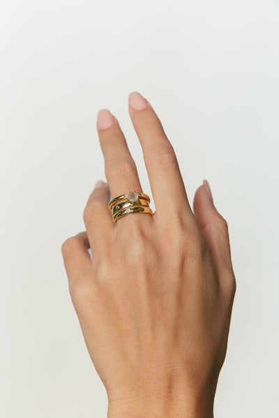 Band Ring with Pear Salt & Pepper Diamond, Solid 14k Gold | ONE-OF-A-KIND