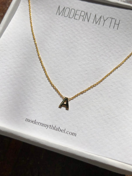 Centered Mini Initial Necklace, Solid 18k Gold