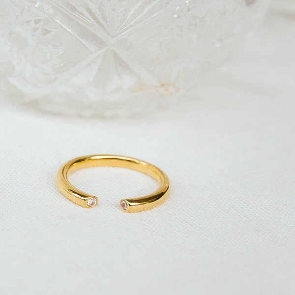 Tube Ring with Diamonds, Solid 14k Gold