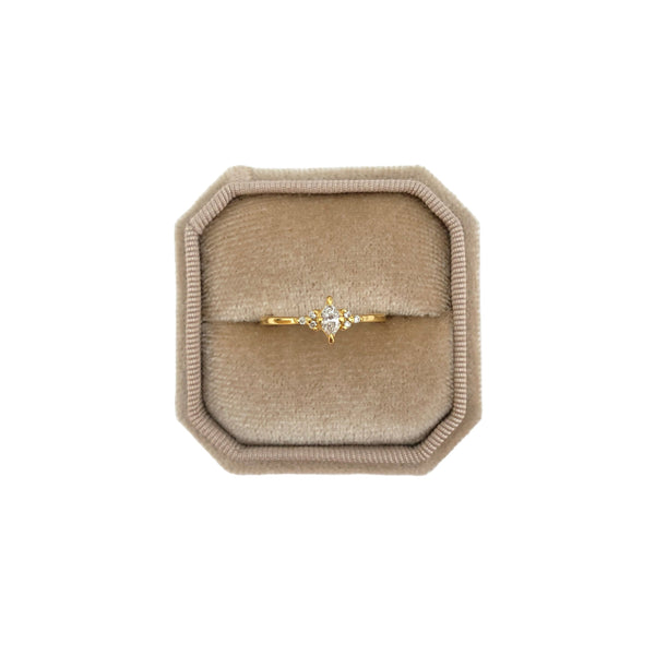 Ring with Marquise (0.135 ct) and Round Diamonds, Solid 14k Gold | ONE-OF-A-KIND
