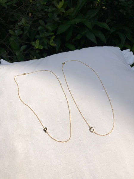 Slanted Initial with Diamond Necklace, Solid 18k Gold