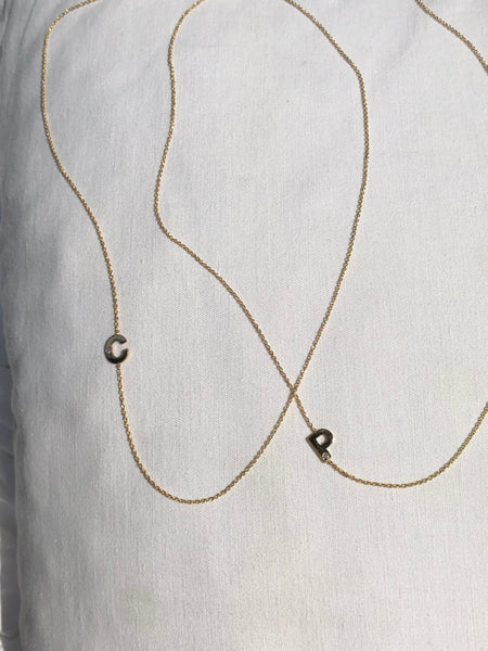 Slanted Initial with Diamond Necklace, Solid 18k Gold