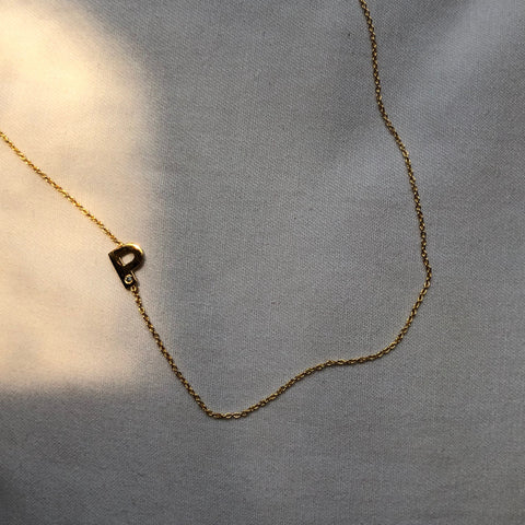 Slanted Initial with Diamond Necklace, Solid 18k Gold