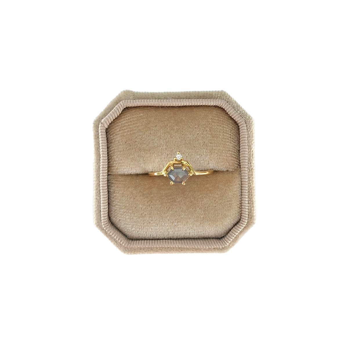 Double Detour Ring with Hexagon Salt & Pepper Diamond (0.52 ct) and Wh ...