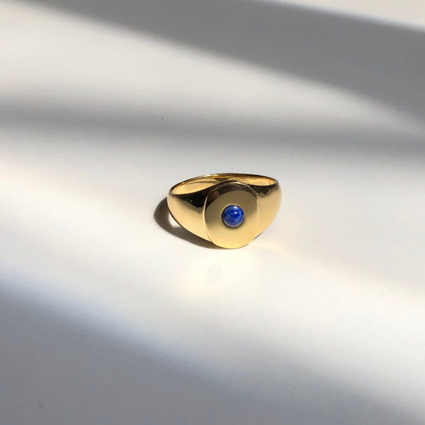 Mini Oval Signet Ring with Stone, Solid 14k Gold (5395203096620)