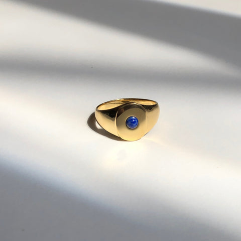 Mini Oval Signet Ring with Stone, Solid 14k Gold (5395203096620)