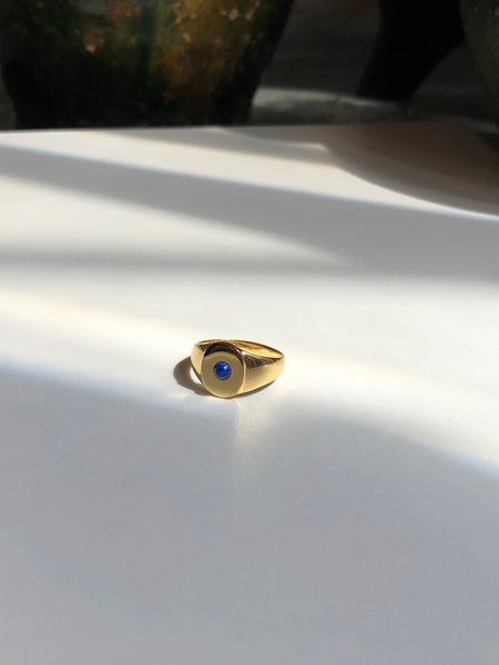 Mini Oval Signet Ring with Stone, Solid 14k Gold (5395203096620)