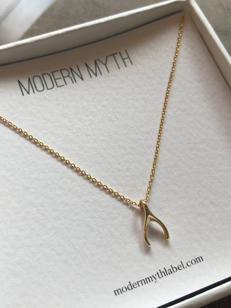 Baby Wishbone Pendant Necklace, Solid Gold / Gold (5068244942892)