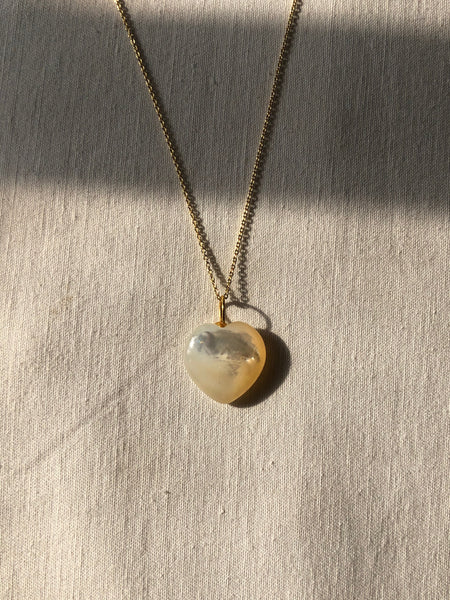 Mother of Pearl Heart Pendant Necklace, Solid Gold
