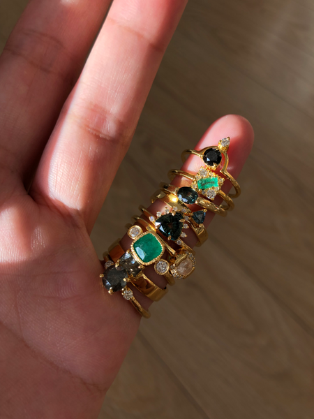 Round Emerald (0.41 ct) and Diamond Ring, Solid 14k Gold | ONE-OF-A-KIND