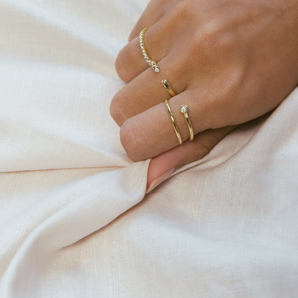 Tube Ring with Diamonds, Solid 14k Gold