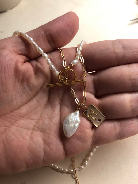Freshwater Keshi Pearl Pendant Necklace, Solid Gold